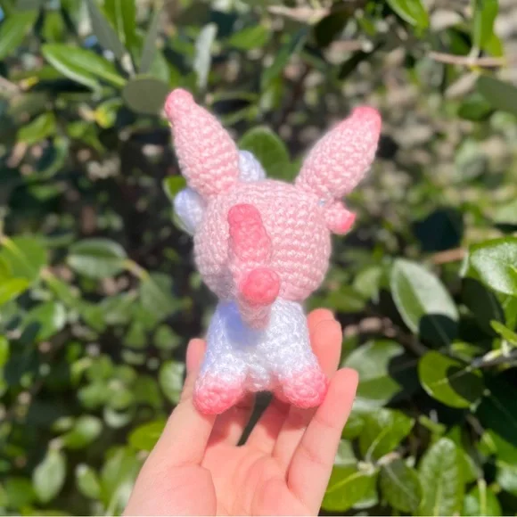 Crochet Pokemon Sylveon Handmade Craft Amigurumi Customade Cute Art Pet - Picture 4 of 10